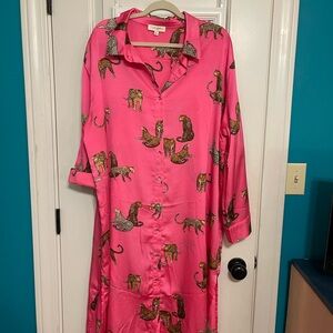 Umgee Pink Maxi Dress with Leopard Print